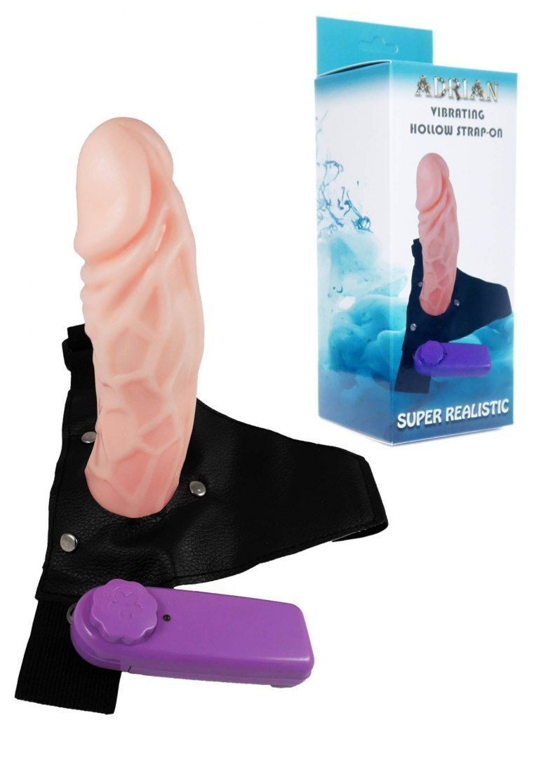 Sztuczny penis na szelkach strap-on wibrujący 16cm 170981 🟥 redarena.pl